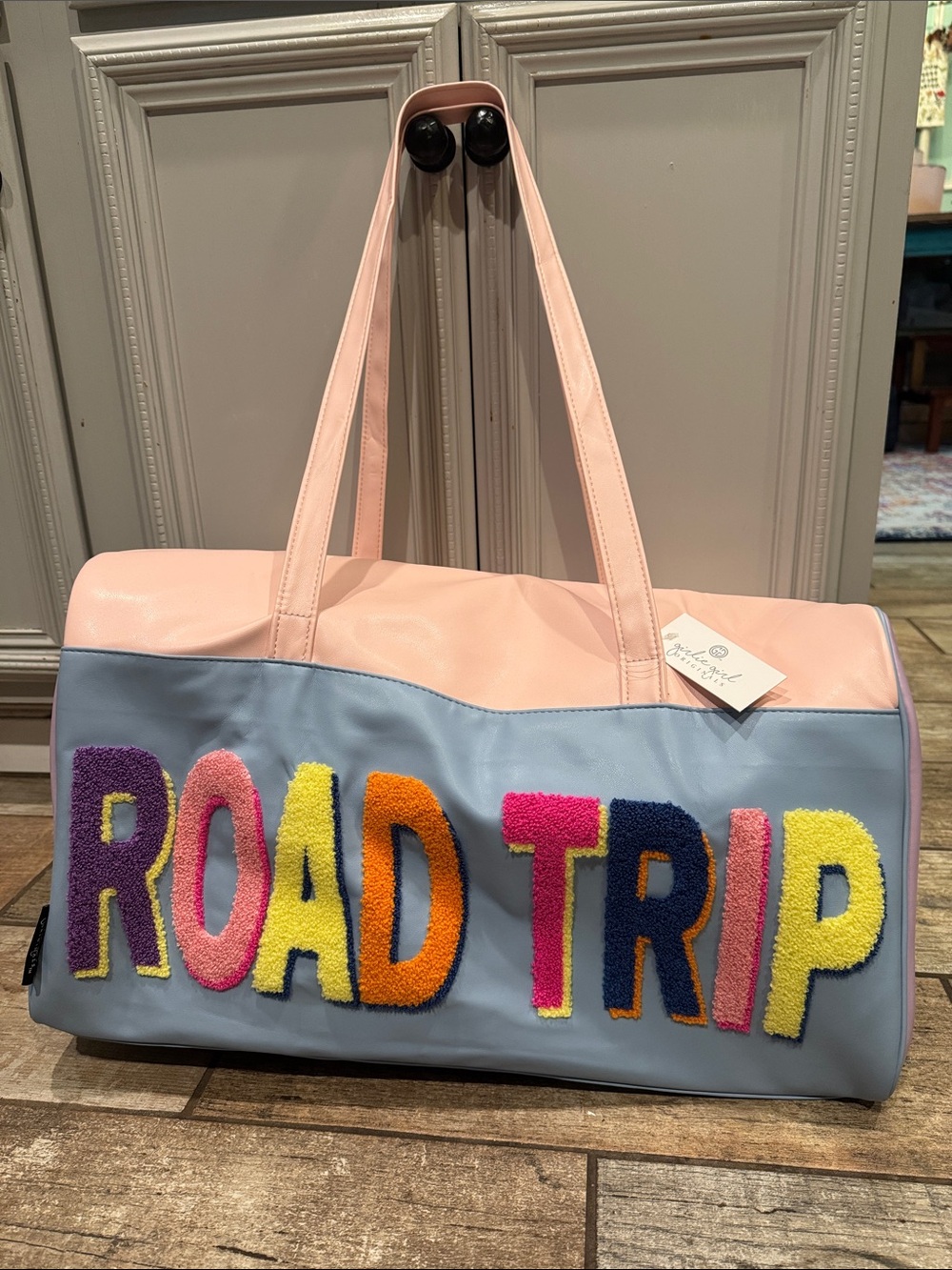 Girlie Girl Originals Pink Blue ROAD TRIP Chenille Travel Weekender Duffel Bag